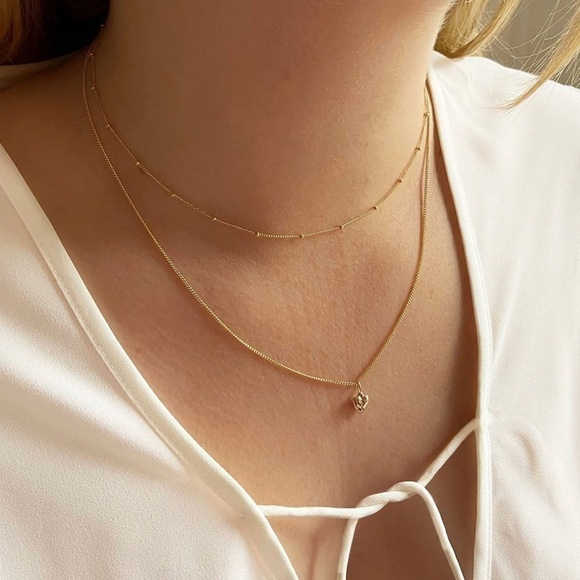 GOLD 14k Gold Plated Two Piece Heart Beaded Necklace Set - Picture 2 of 4